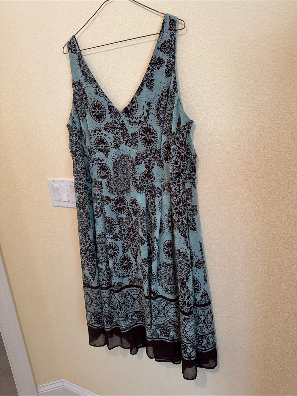 Sleeveless V-Neck Blue Paisley Print Summer Dress by Dressbarn